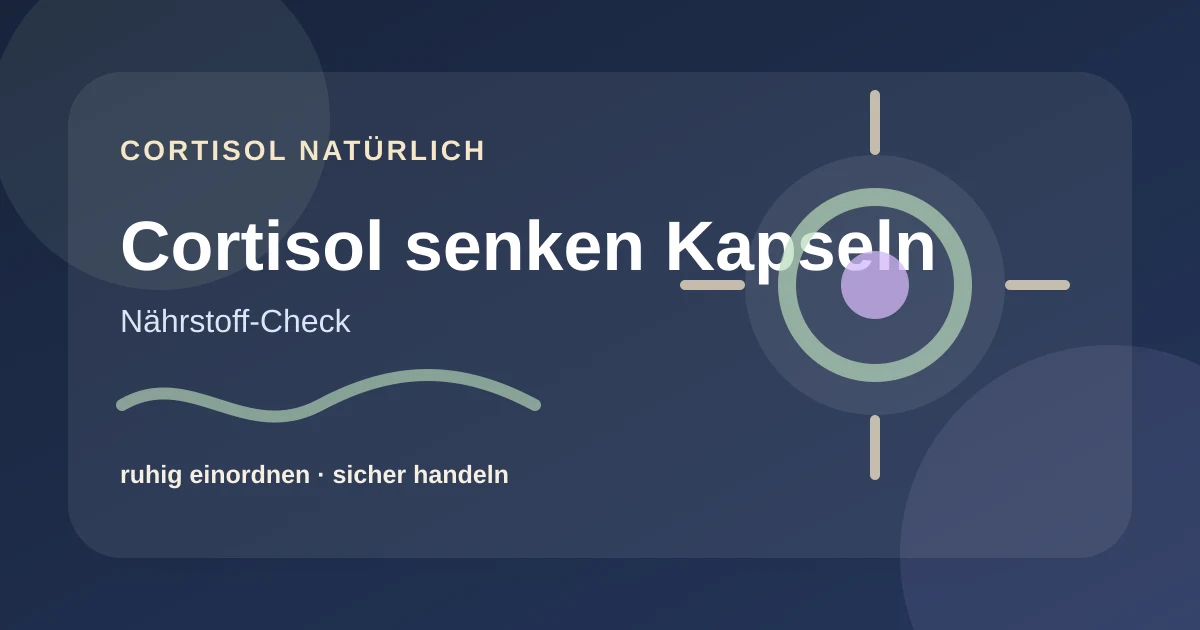 Cortisol senken Kapseln: worauf du achten solltest – ruhige Cortisol-Ratgebergrafik